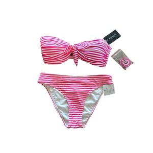 Kate Spade Striped Bandeau‎ Bikini Set in Radiant Pink Size S MSRP: $148.00